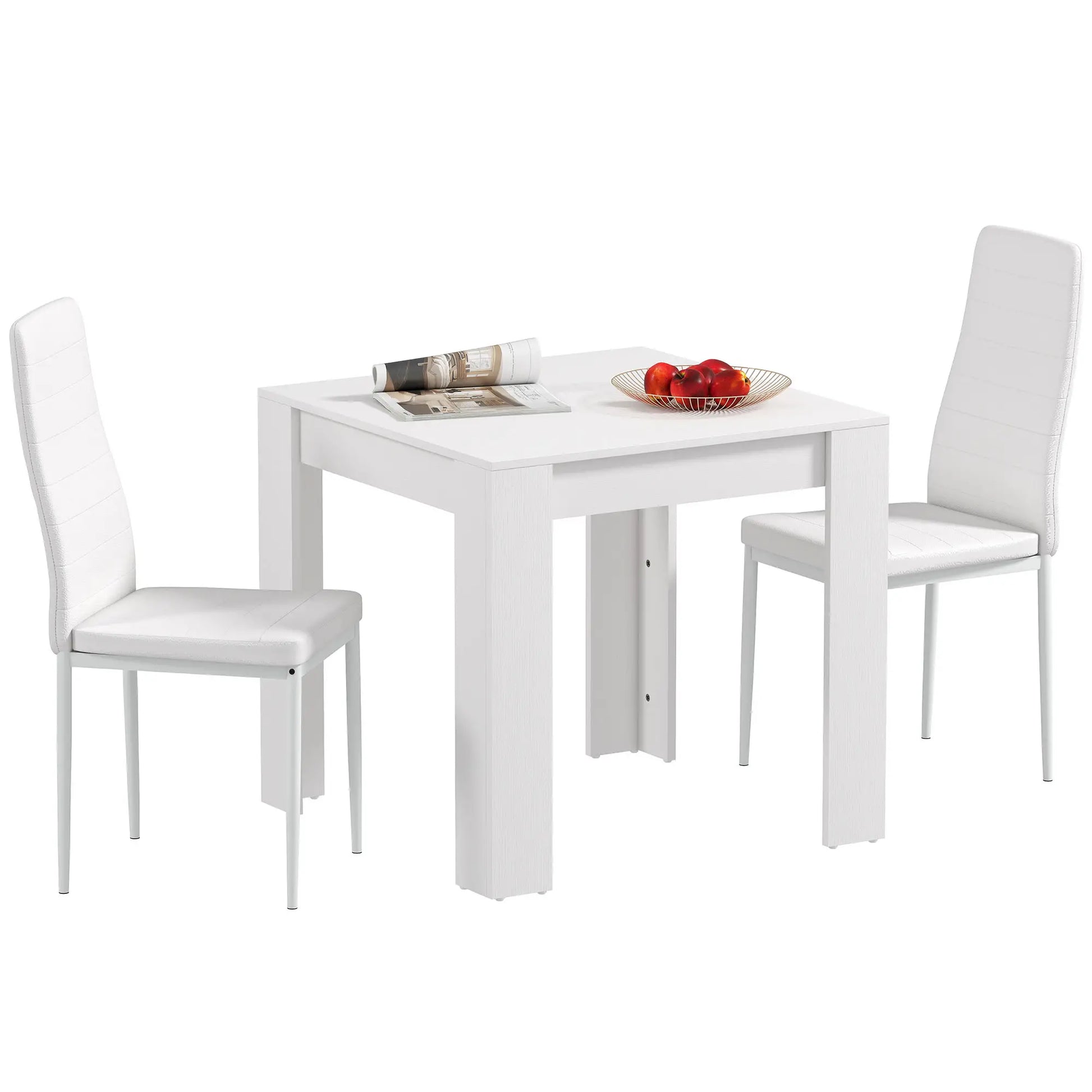 Square Dining Table Set for 2, PU Leather Chairs, White Dining Table Sets at Gallery Canada