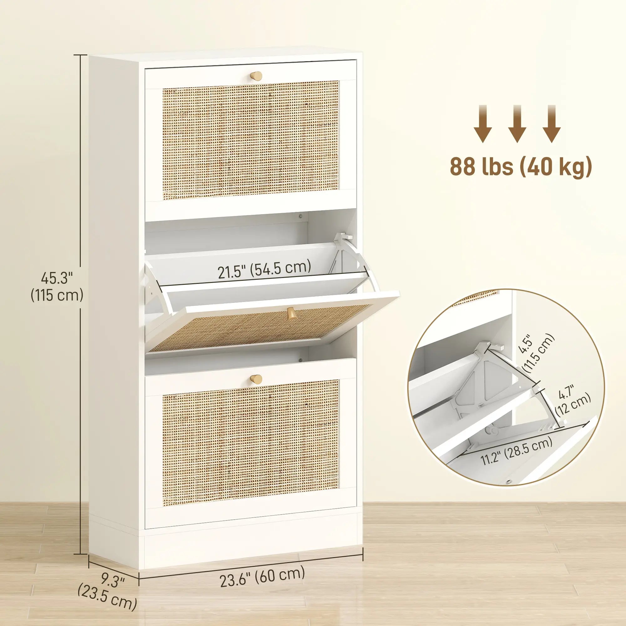 Rattan Shoe Storage Cabinet, 3 Flip Drawers, Adjustable Shelves, 18 Pairs, White Shoe Storage Cabinets & Racks at Gallery Canada