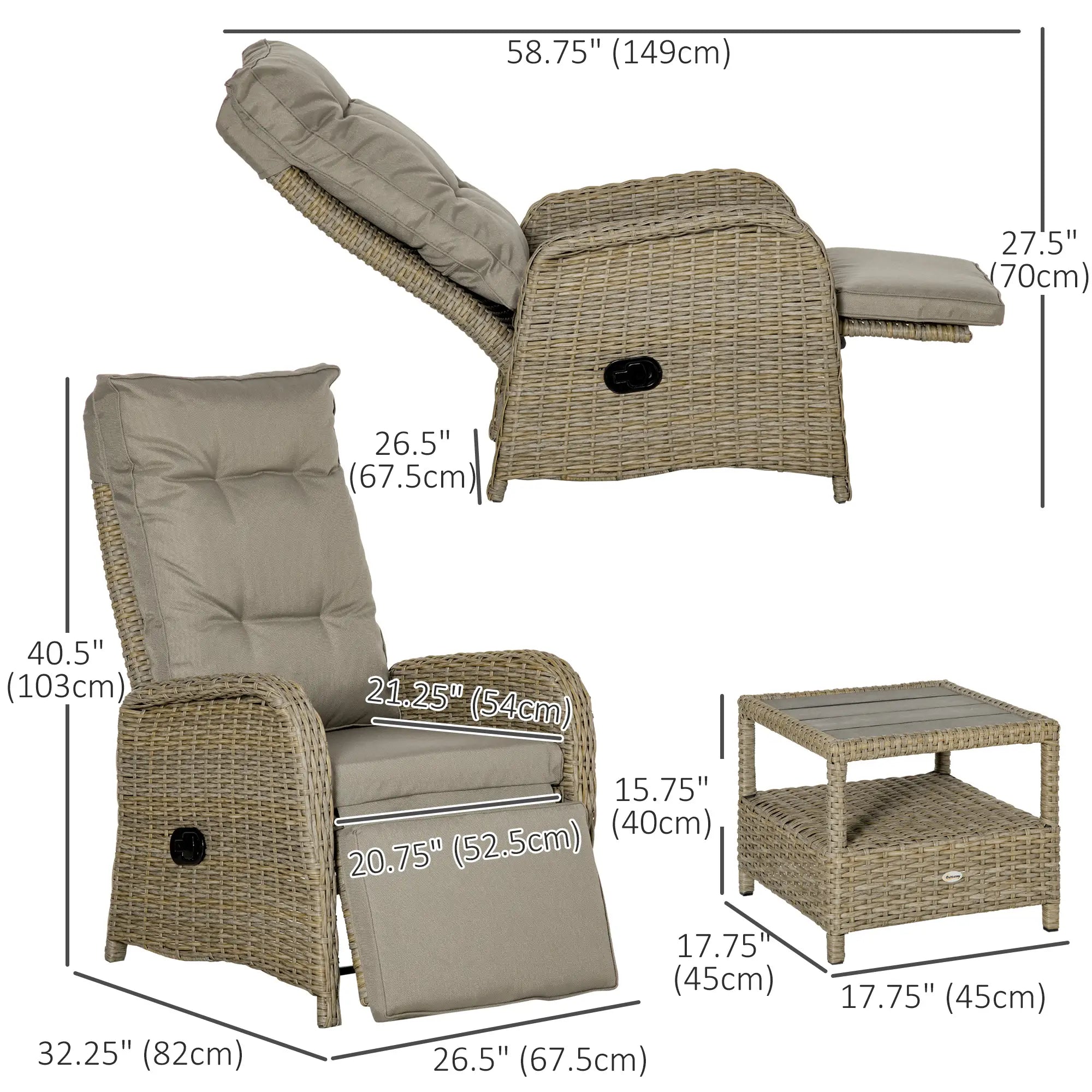 3pc Patio Wicker Bistro Set, PE Rattan Coffee Table, Adjustable Chairs, Khaki Bistro Sets at Gallery Canada