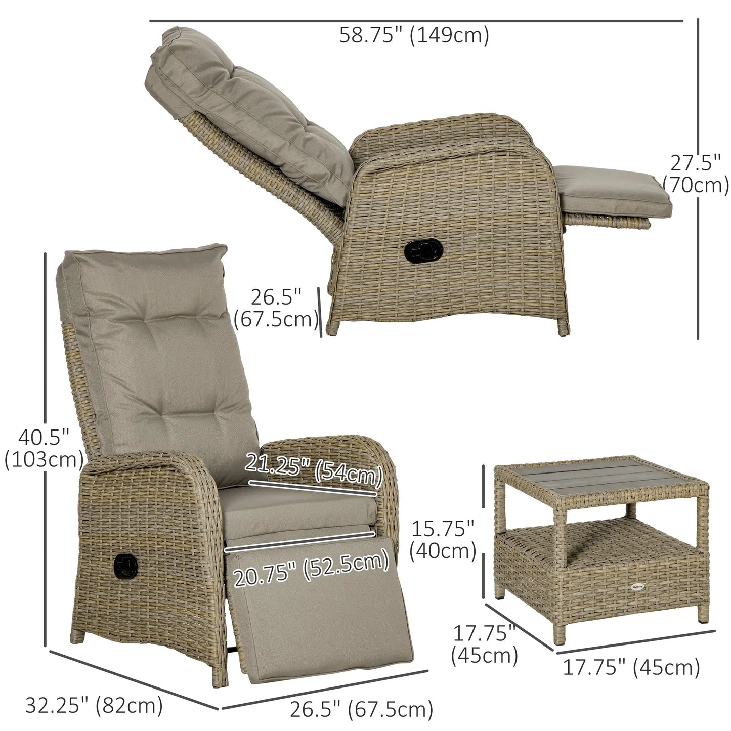 3pc Patio Wicker Bistro Set, PE Rattan Coffee Table, Adjustable Chairs, Khaki Bistro Sets at Gallery Canada