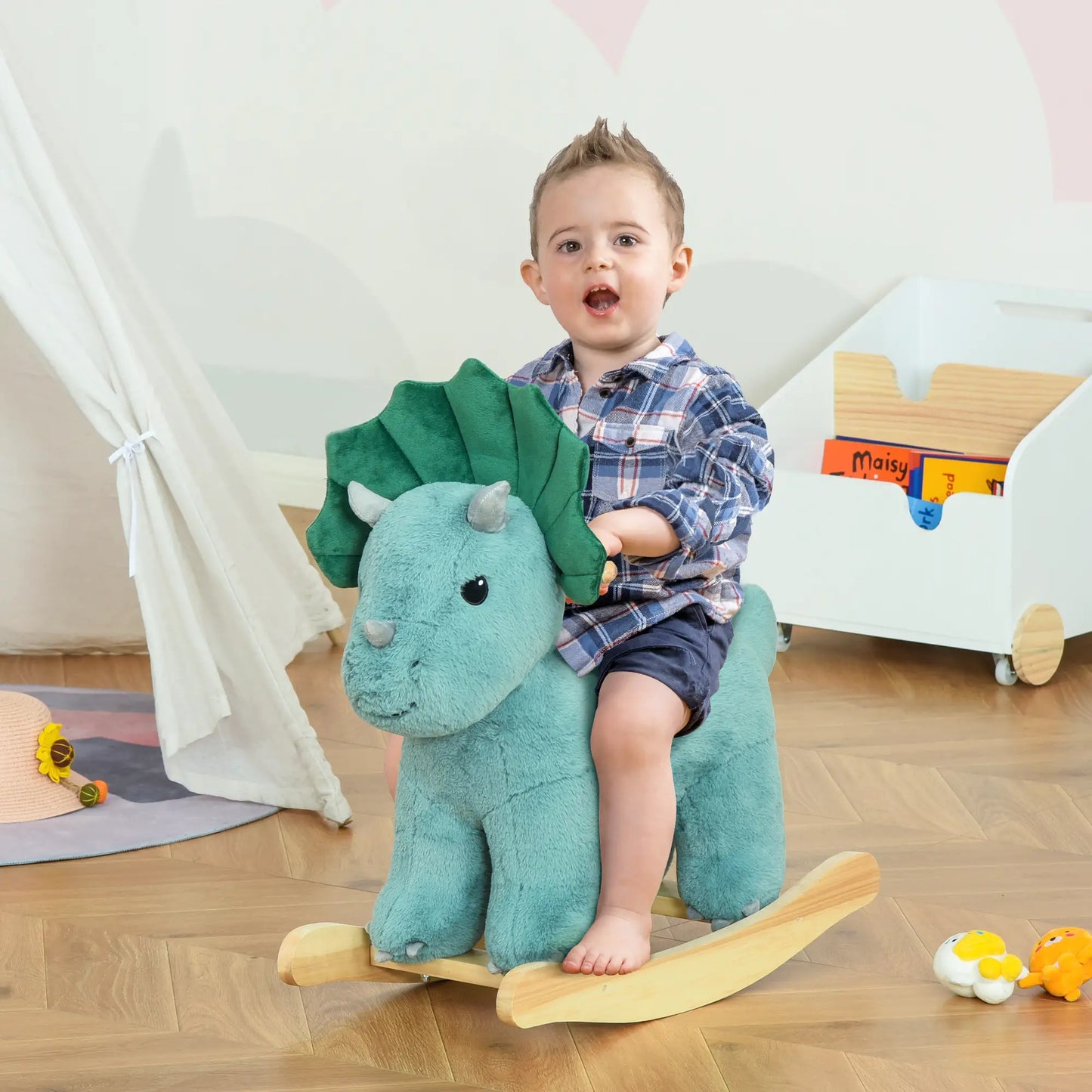 Kids Plush Ride-On Rocking Horse, Triceratops Toy, Realistic Sounds, 36-72 Months, Dark Green Rocking Horses at Gallery Canada