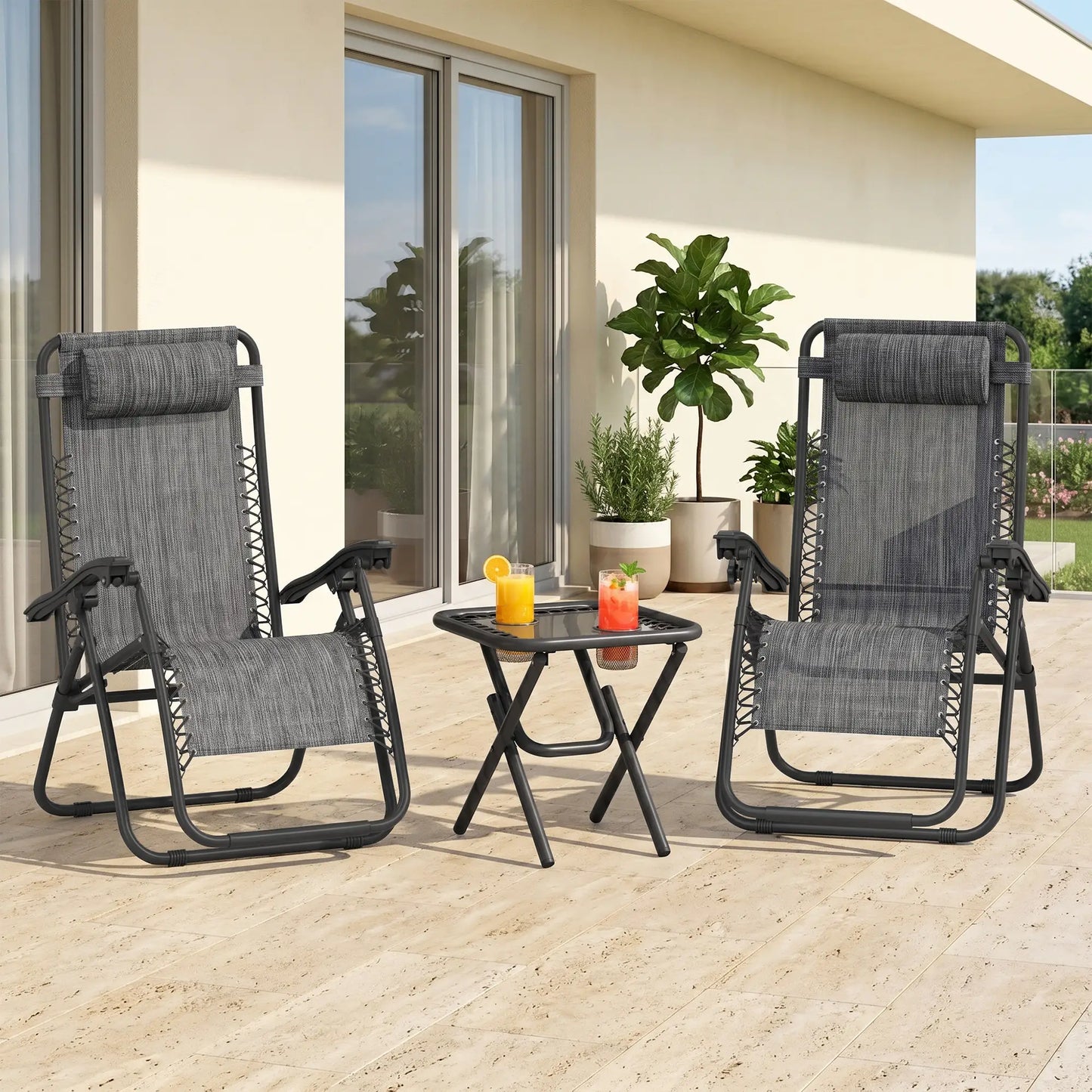 Zero Gravity Chair Set of 2, Patio Chair with Side Table, Dark Grey Lounger Chairs at Gallery Canada