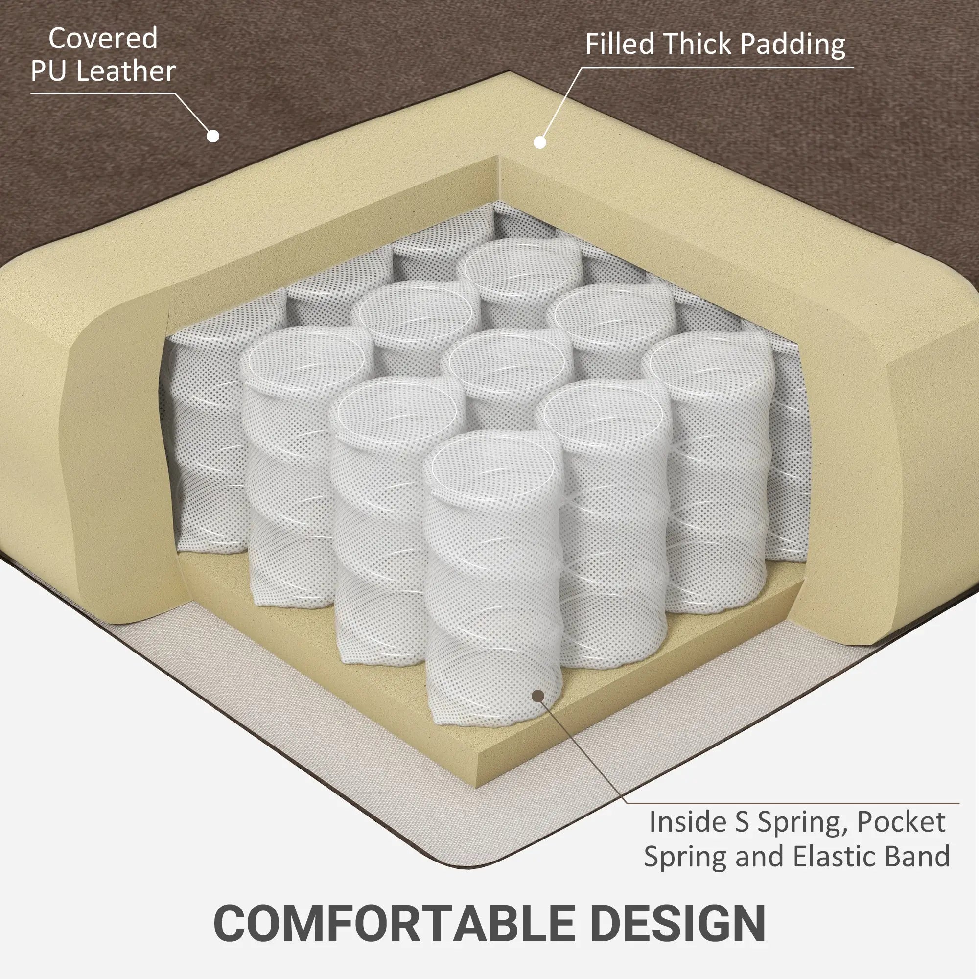 PU Leather Reclining Chair, Recliner Chair for Living Room with Footrest and 2 Side Pockets, Brown Single Sofas at Gallery Canada