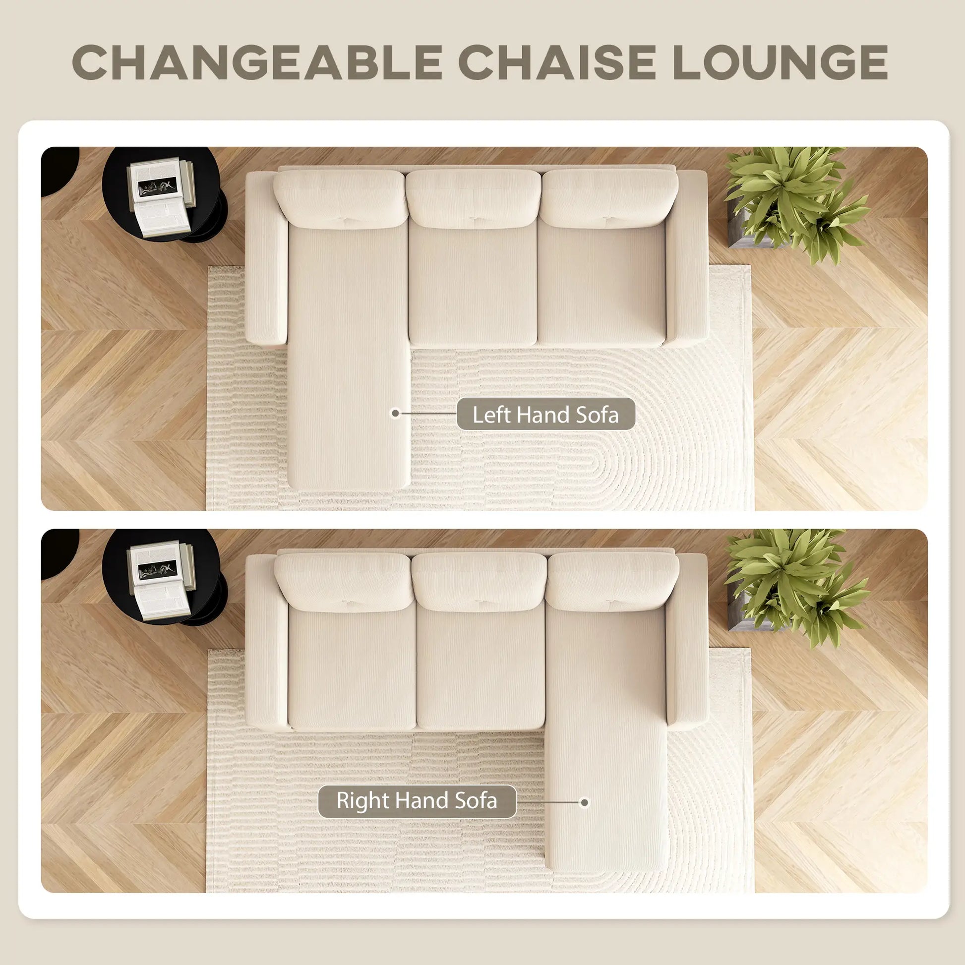 Sectional Sofa with Changeable Chaise, 3 Seat L-Shaped, Cream White 3-Seater Sofas at Gallery Canada