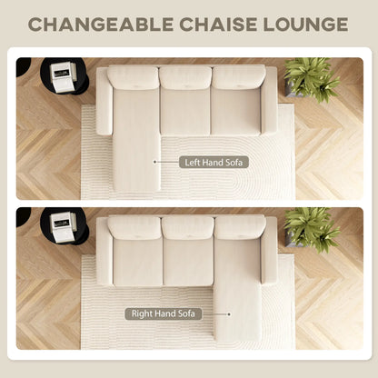 Sectional Sofa with Changeable Chaise, 3 Seat L-Shaped, Cream White 3-Seater Sofas at Gallery Canada