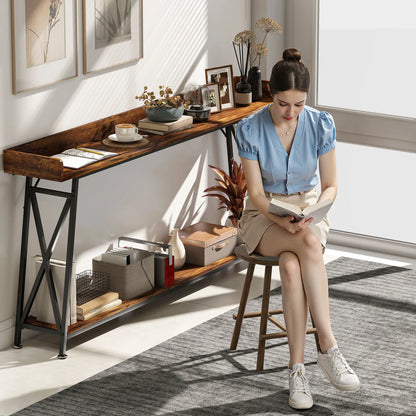 71 Inch Extra Long Console Table with Storage Shelf, Rustic Brown Console Tables at Gallery Canada