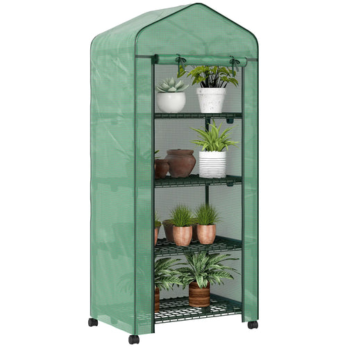 Portable Greenhouse, 4 Tier Shelves, PE Cover, Green