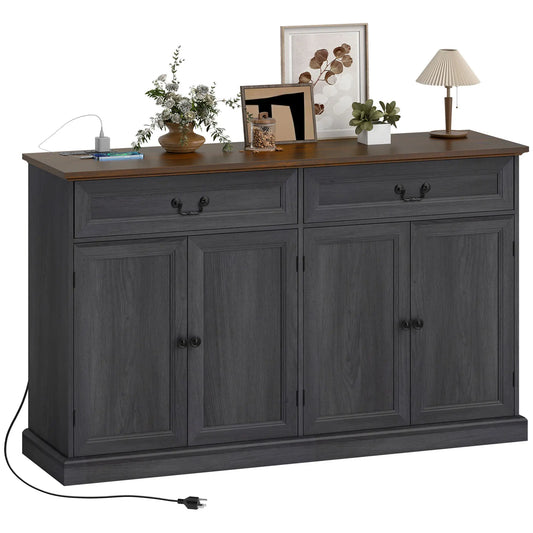 55" Buffet Cabinet, Black Wood Grain, Charging Station, 2 Drawers, Black Bar Cabinets Black Wood Grain, Brown Wood Grain at Gallery Canada