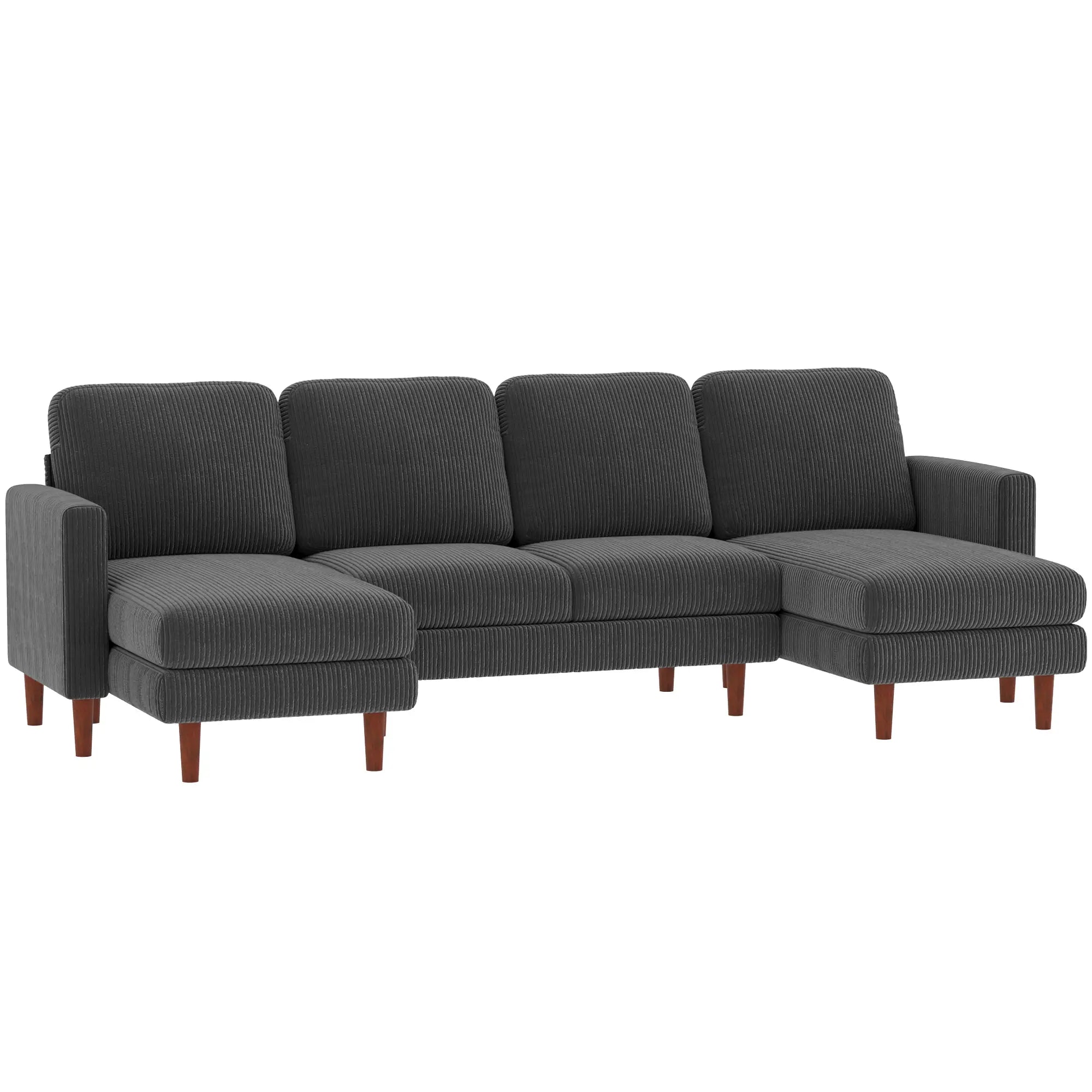 U Shaped Sectional Sofa, 2200lb Capacity, Corduroy, Double Chaise, Dark Grey 3-Seater Sofas at Gallery Canada