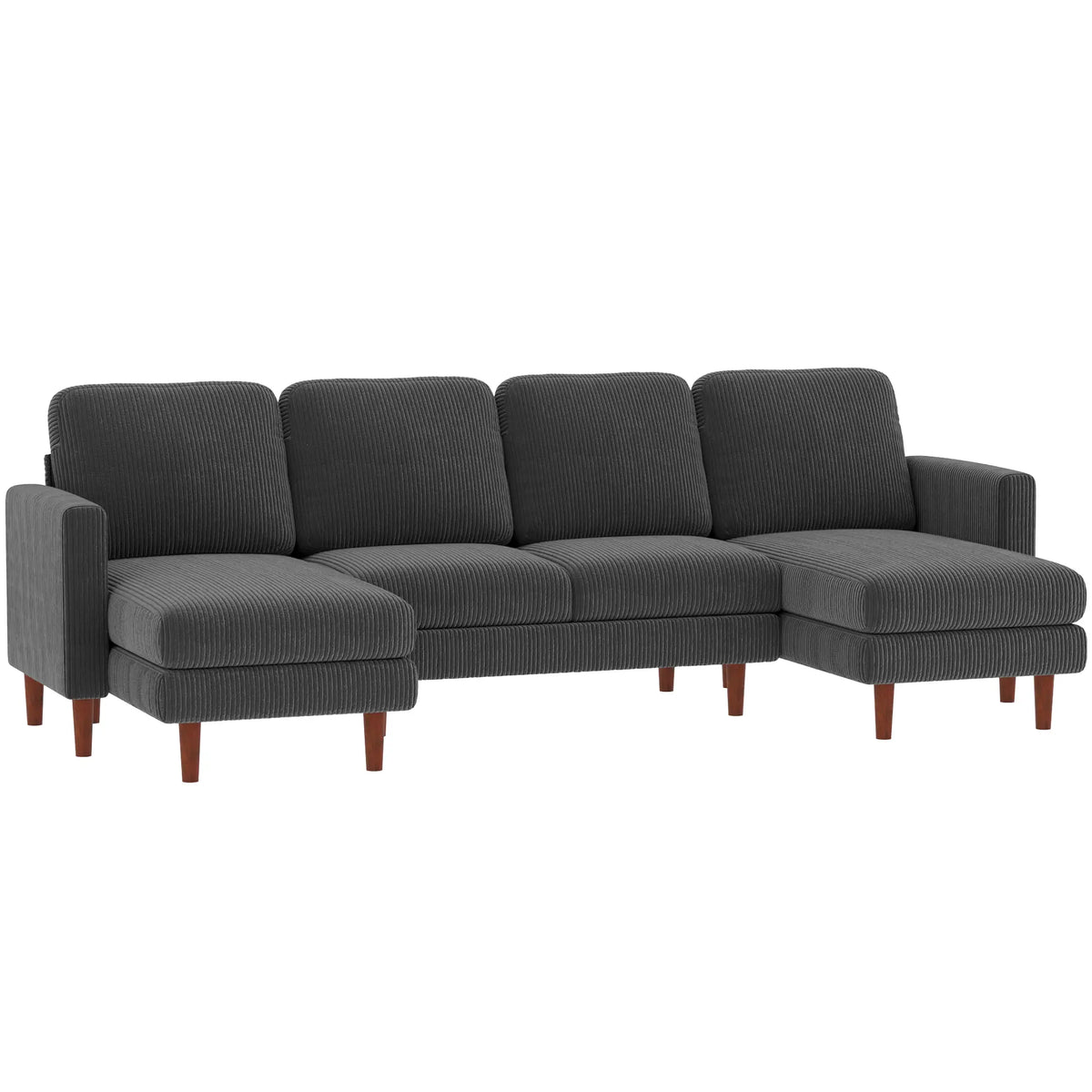 U Shaped Sectional Sofa, 2200lb Capacity, Corduroy, Double Chaise, Dark Grey 3-Seater Sofas at Gallery Canada