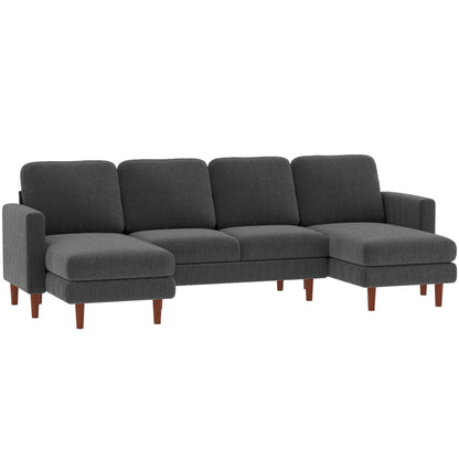 U Shaped Sectional Sofa, 2200lb Capacity, Corduroy, Double Chaise, Dark Grey 3-Seater Sofas at Gallery Canada