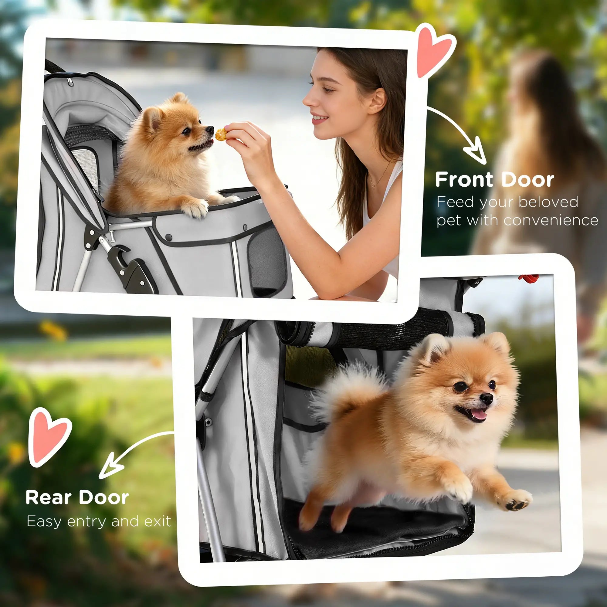 Foldable Pet Stroller, With Wheels, Reflective Strips, Brake, Pad, Basket, Grey Dog Bike Trailers & Strollers at Gallery Canada