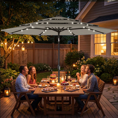 9.3 ft Outdoor Patio Umbrella, Solar LED Lights, Cover, Grey Sun Umbrellas at Gallery Canada