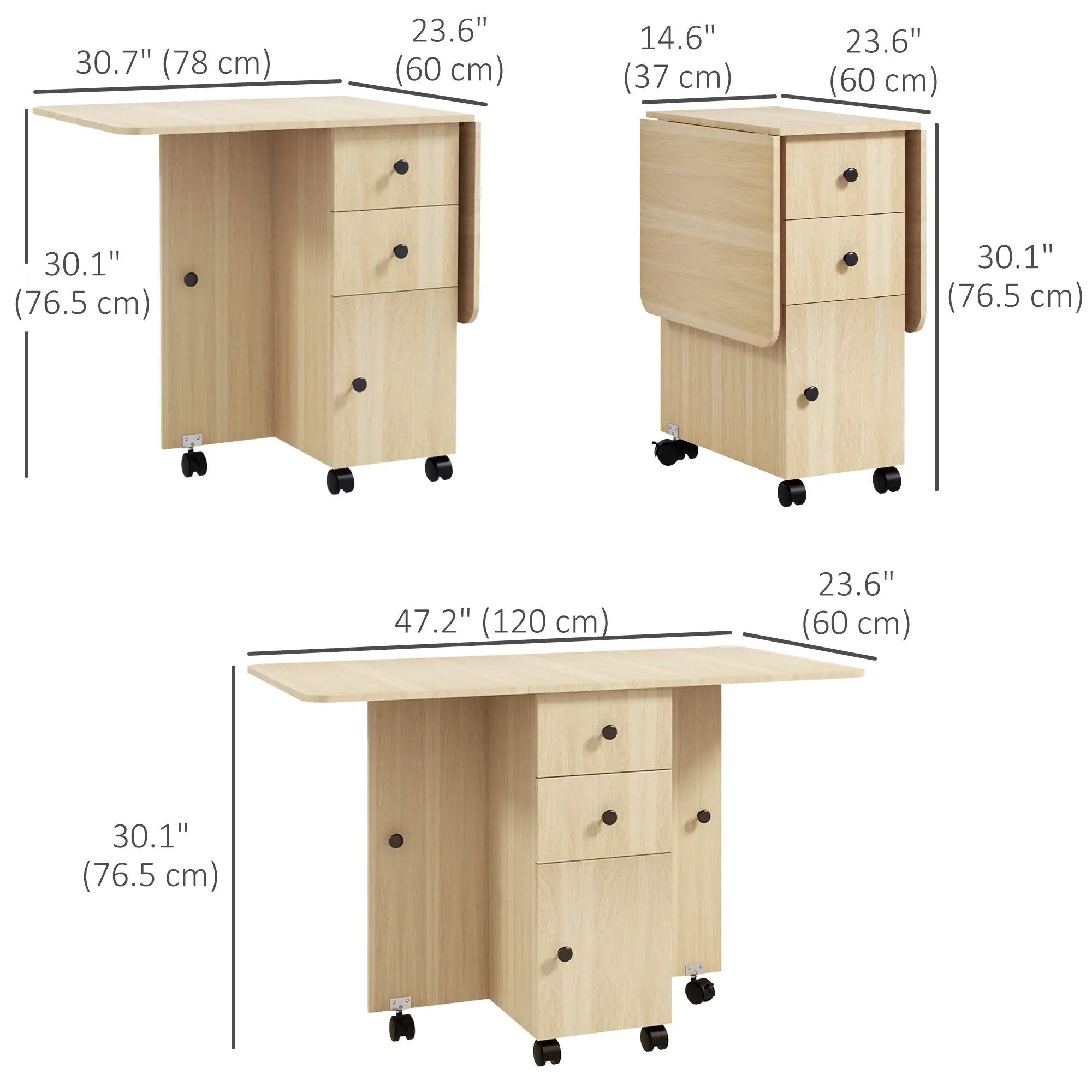 Drop Leaf Dining Table, Mobile Folding Table on Wheels, Natural Wood Dining Tables at Gallery Canada