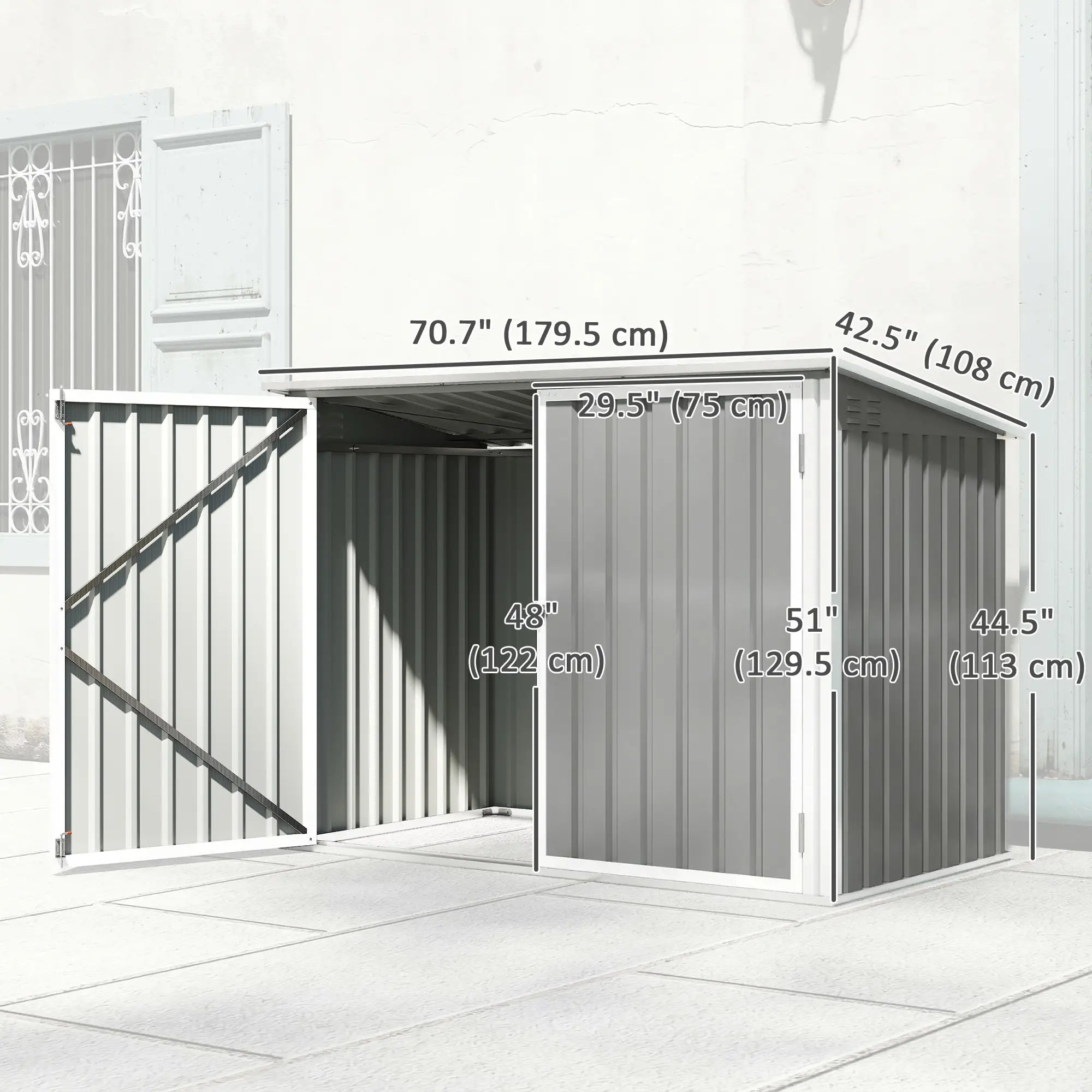 Outdoor Metal Storage Shed, Double Door With Vents, Light Grey Sheds at Gallery Canada
