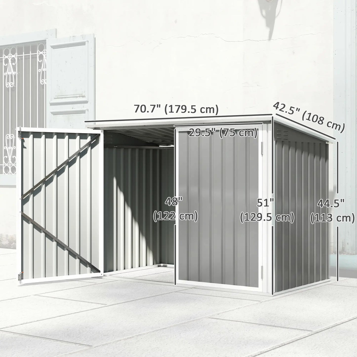 Outdoor Metal Storage Shed, Double Door With Vents, Light Grey Sheds at Gallery Canada