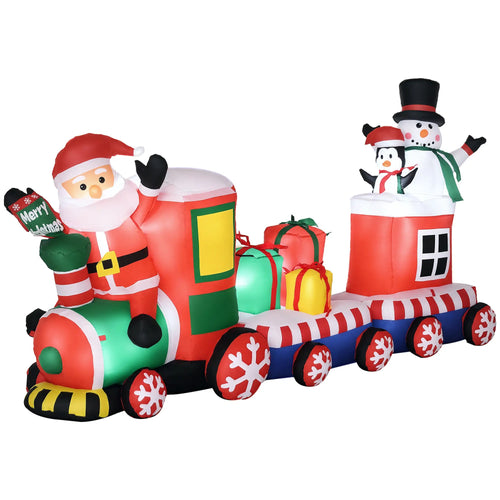 8ft Inflatable Christmas Train, Santa Snowman Penguin, LED Yard Display