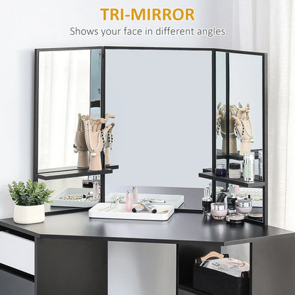 Corner Vanity Desk with Mirror, 5 Drawers, 3-Piece Mirror, Black Dressing & Vanity Tables at Gallery Canada