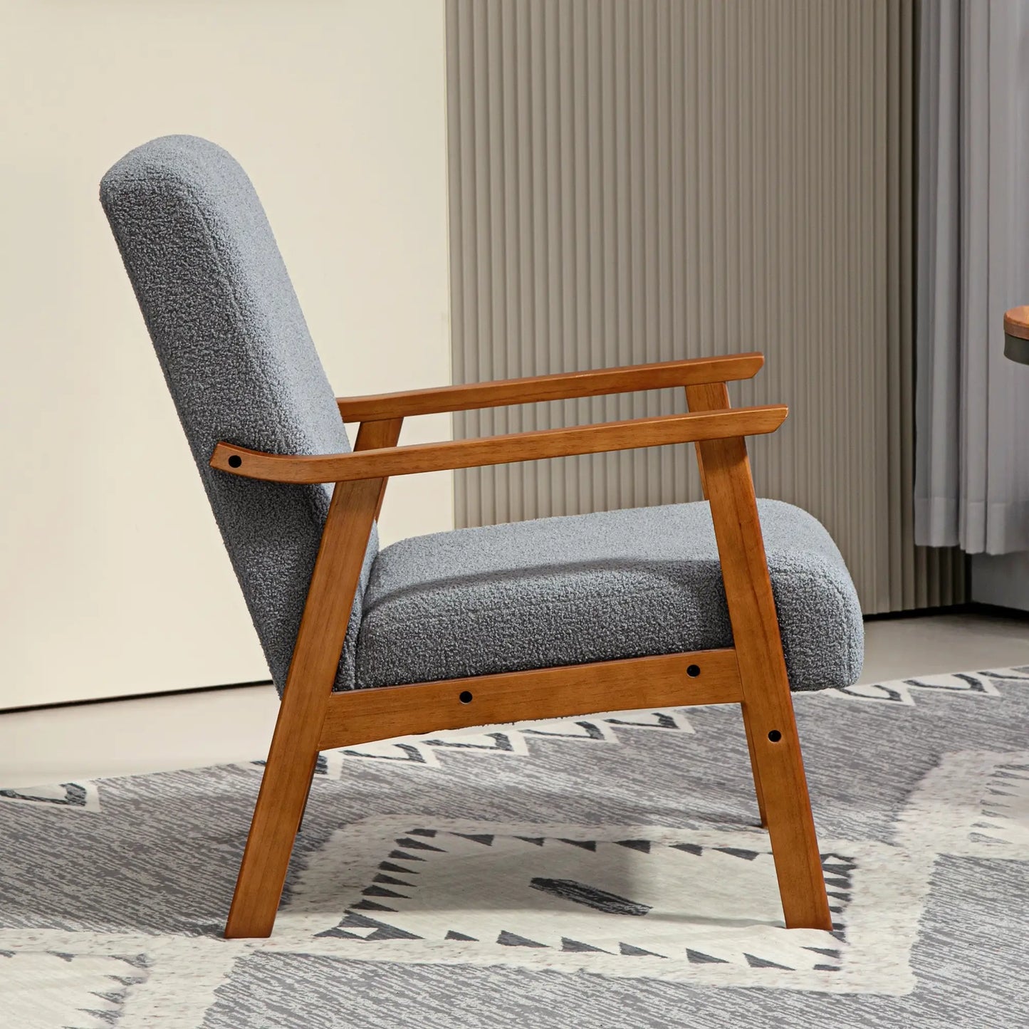 Boucle Accent Chair, Wide Seat, Thick Padding, Grey Accent Chairs at Gallery Canada