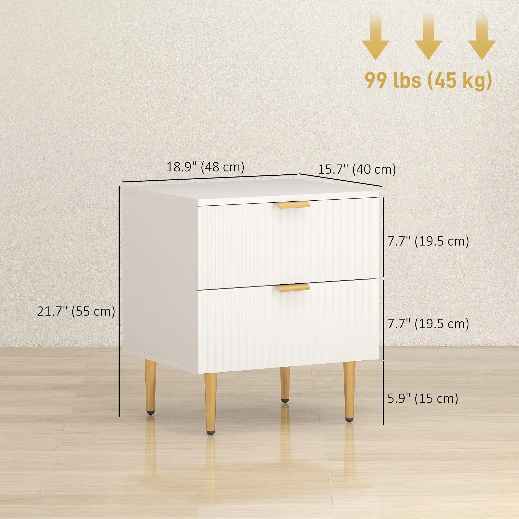 Modern Nightstand With 2 Drawers, Metal Legs For Bedroom, White Bedside Tables at Gallery Canada