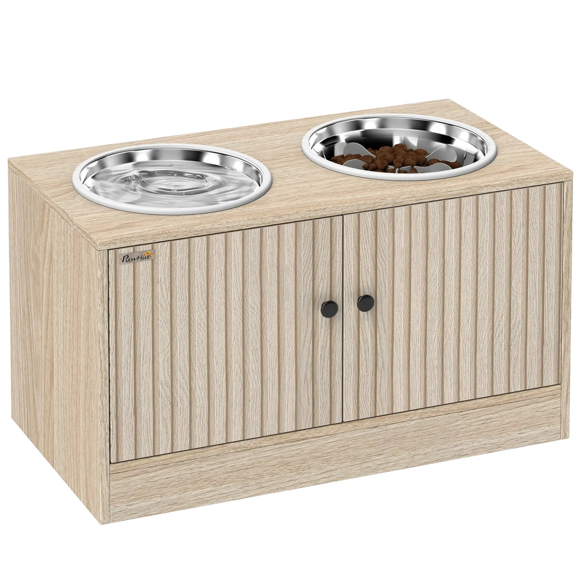 Raised Dog Bowls, Slow Feeder, 2 Stainless Steel Bowls Non-Slip, Oak Dog Bowls at Gallery Canada
