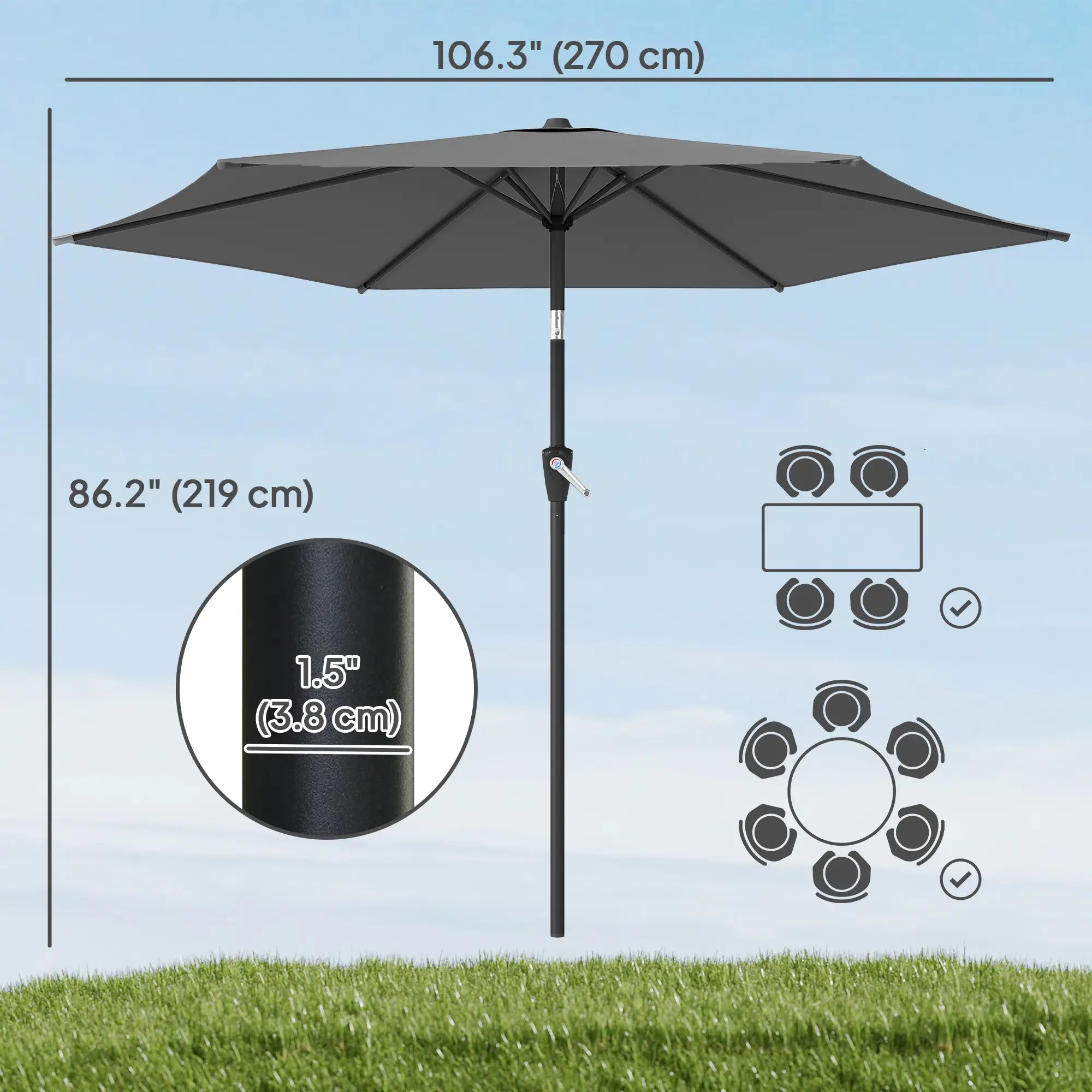 9FT Patio Umbrella, Outdoor Tilt Crank UV Protection Sun Umbrellas at Gallery Canada