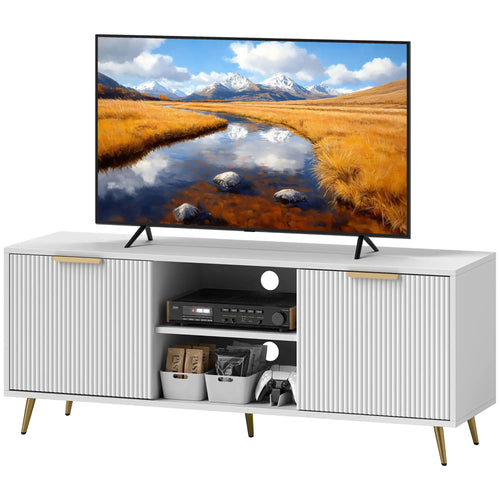 TV Stand for 55 Inch TV, Modern Cabinet with 2 Shelves, 2 Cabinets, White