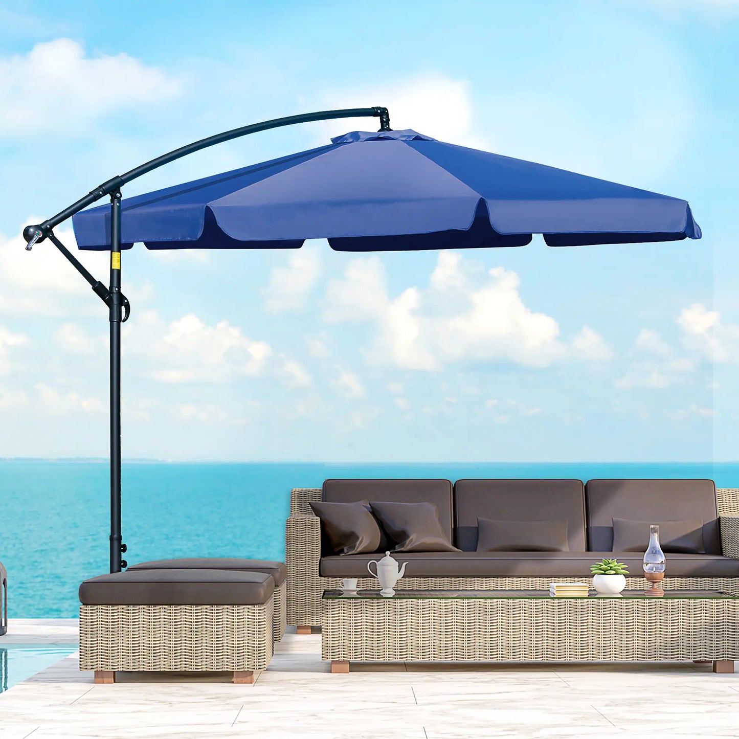 11FT Offset Hanging Patio Umbrella, Easy Tilt, Cross Base, 8 Ribs, Blue Cantilever Umbrellas at Gallery Canada