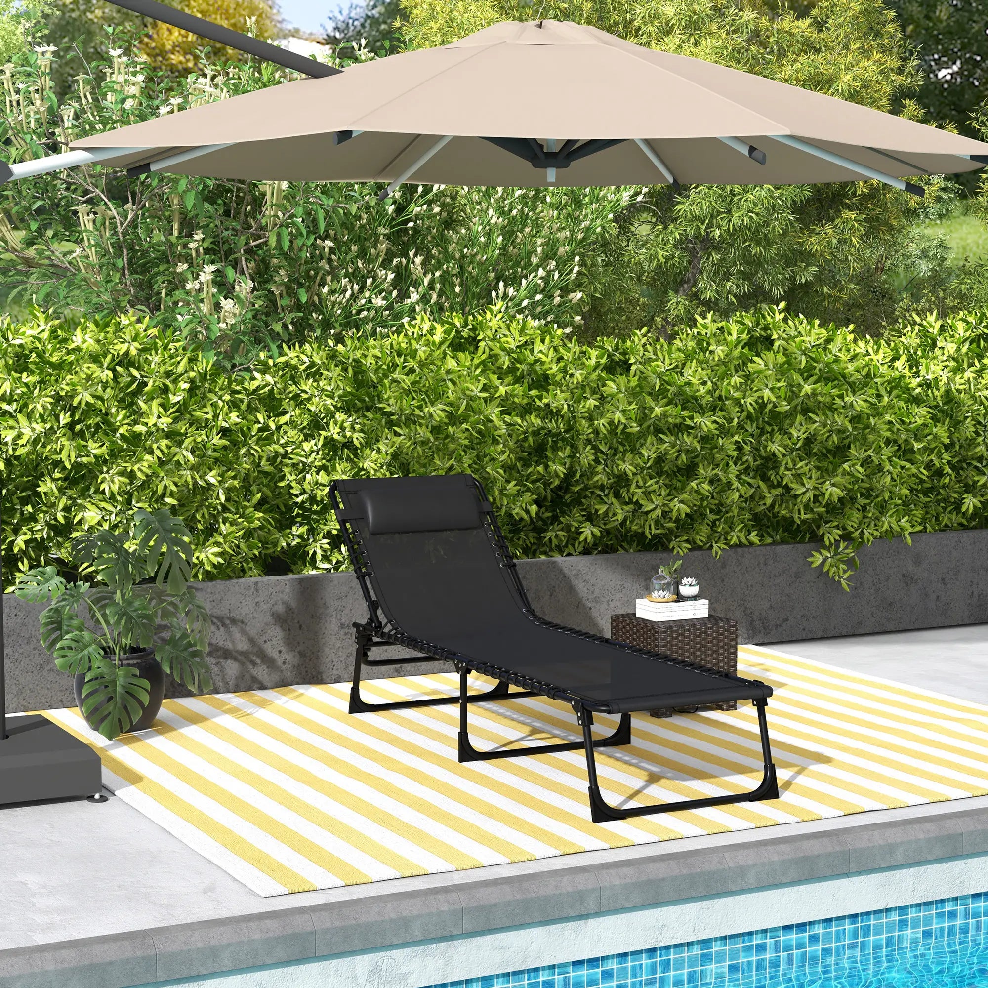 Outdoor Folding Lounge Chair, 4-Level Adjustable, Black Lounger Chairs at Gallery Canada