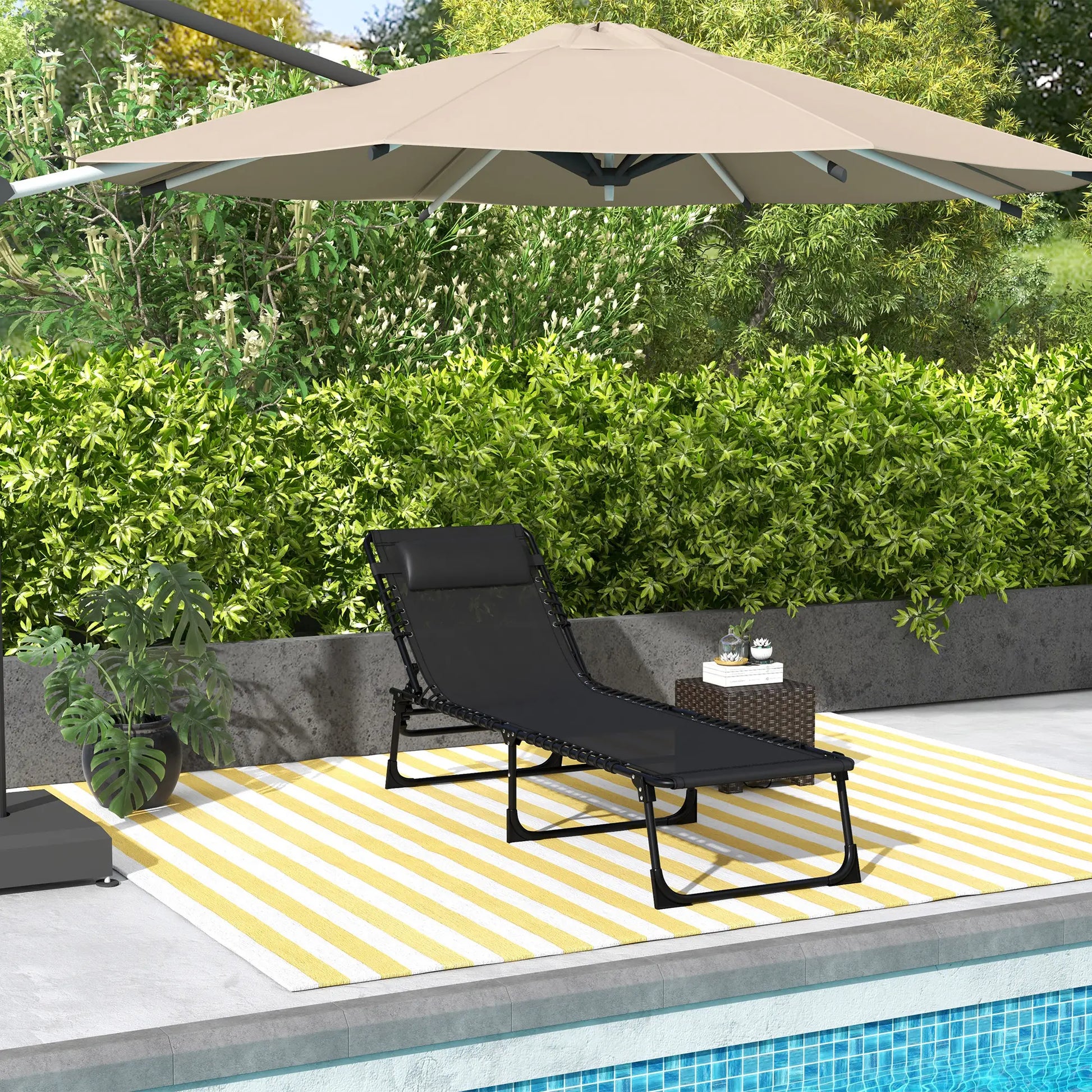 Outdoor Folding Lounge Chair, 4-Level Adjustable, Black Lounger Chairs at Gallery Canada