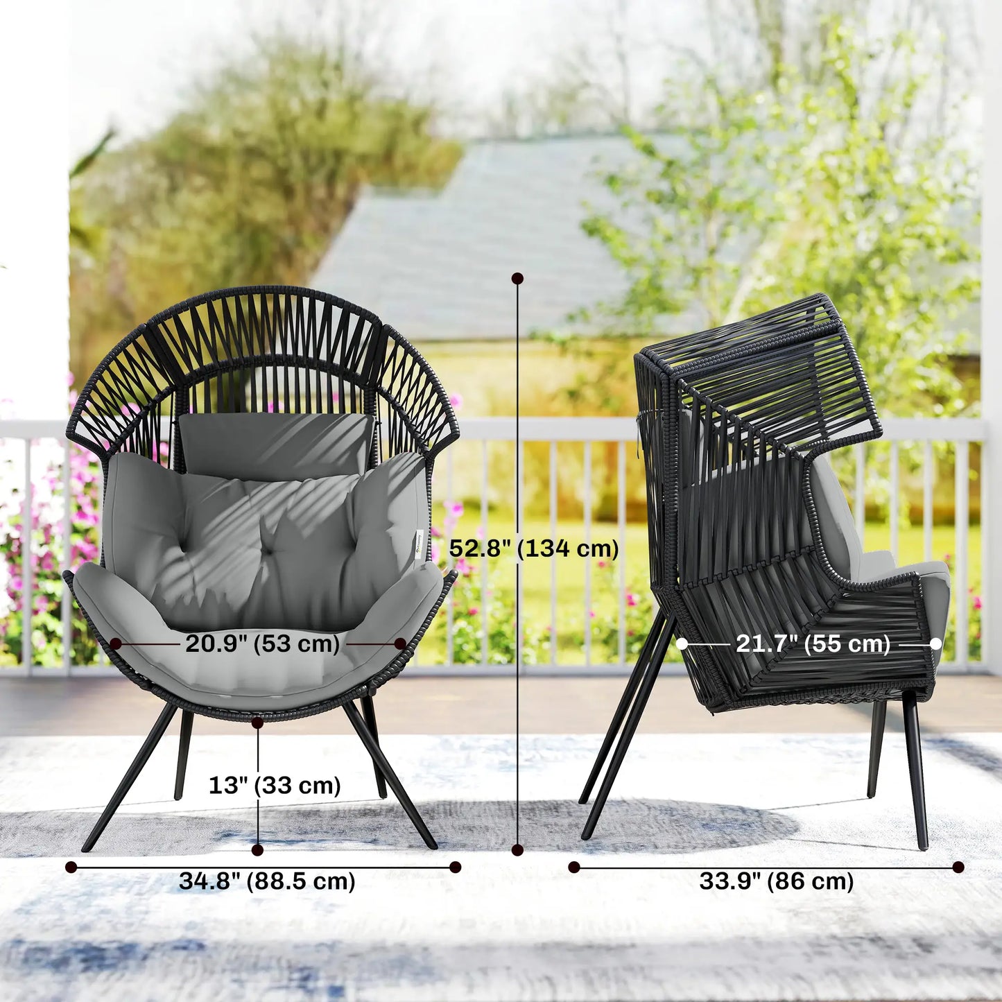 Wicker Egg Chair, Indoor Outdoor Rattan Lounge Chair, Grey Patio Chairs at Gallery Canada