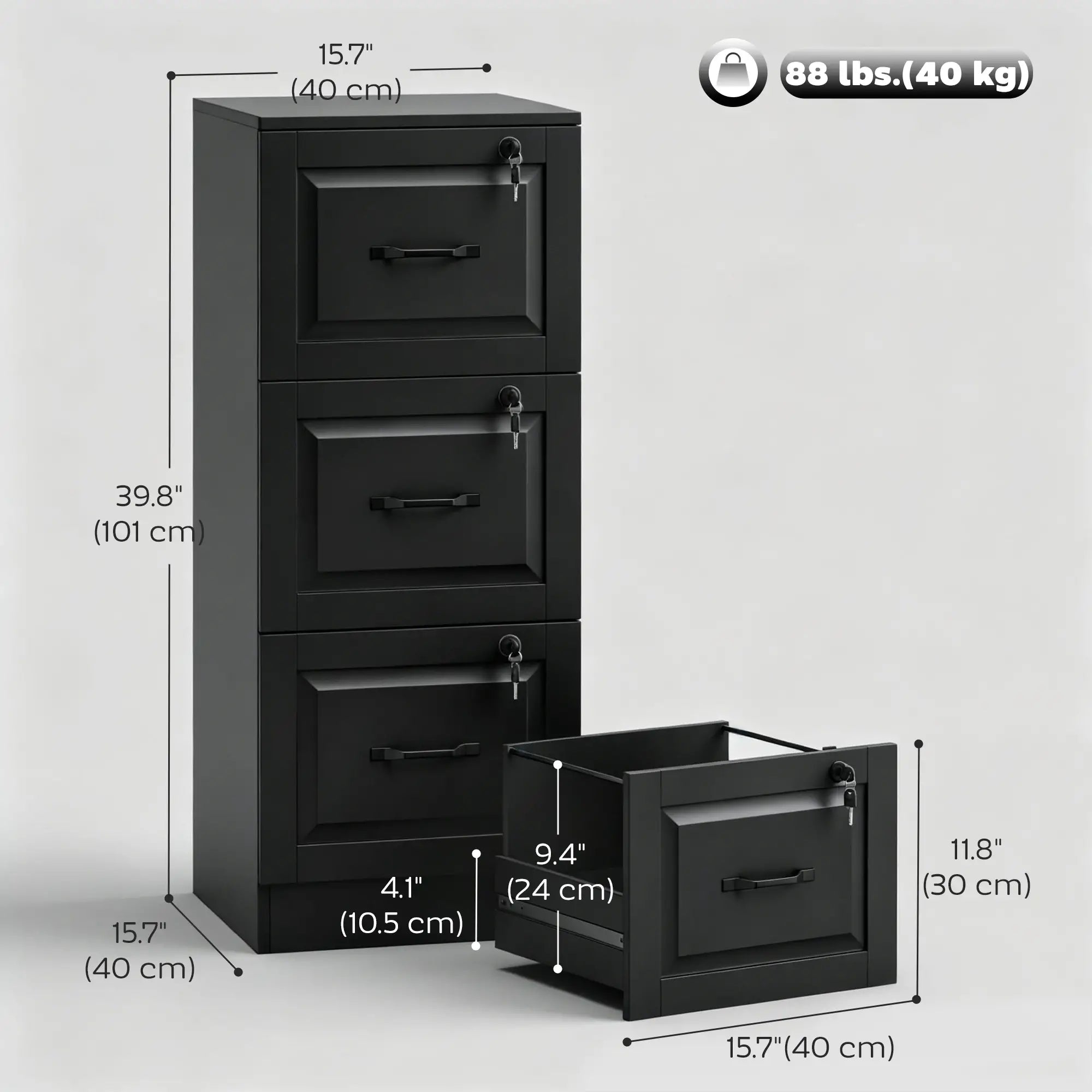 3 Drawer File Cabinet With Lock, Vertical Filing Cabinet, Black Office Cabinets & Cupboards at Gallery Canada