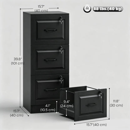 3 Drawer File Cabinet With Lock, Vertical Filing Cabinet, Black Office Cabinets & Cupboards at Gallery Canada