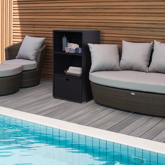 Outdoor Storage Cabinet, Rattan Wicker Pool Towel Organizer, Dark Brown Patio Storage Boxes Dark Brown, Balck at Gallery Canada
