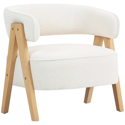 Sherpa Fleece Accent Chair, Upholstered Armchair with Wood Legs, White Accent Chairs White at Gallery Canada