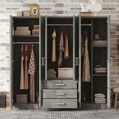 Wooden Wardrobe, 3 Drawers, MDF, Compact, 71" L x 19" W x 68" H, Grey Clothing Storage at Gallery Canada