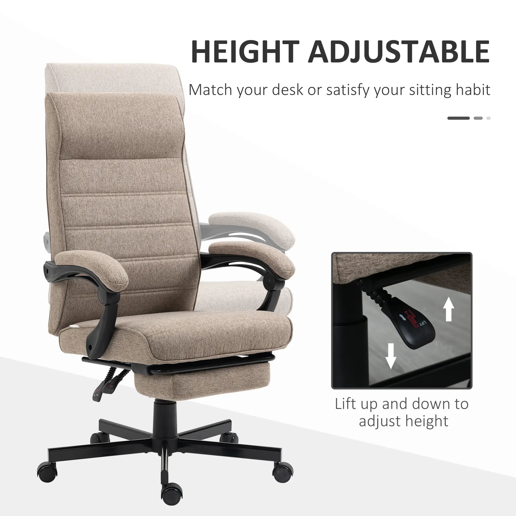 High Back Office Chair, Swivel Recliner, Adjustable Height, Footrest, Padded Armrest, Brown Task Chairs at Gallery Canada