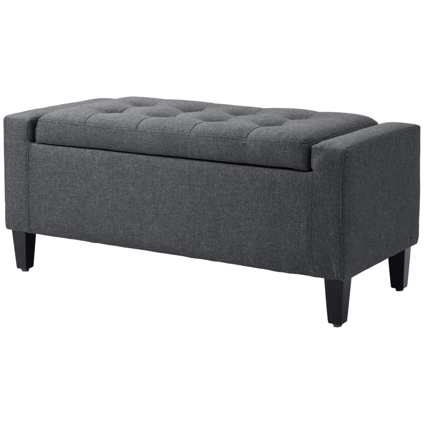 Storage Ottoman Bench, Linen Upholstered, Tufted Design Storage Ottomans & Benches Dark Grey at Gallery Canada