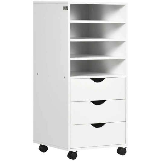 Armoire de classement vertical, Mobile 3 tiroirs, 4 étagères, Blanc