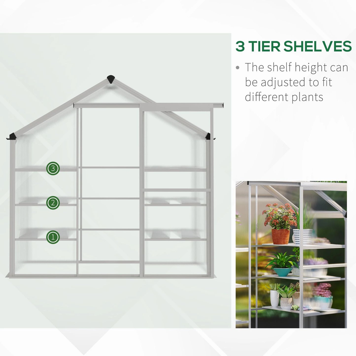 6.3' x 2.3' x 6.1' Outdoor Walk-In Greenhouse, 3-Tier Shelves, Polycarbonate, Aluminum Frame Walk In Greenhouses at Gallery Canada