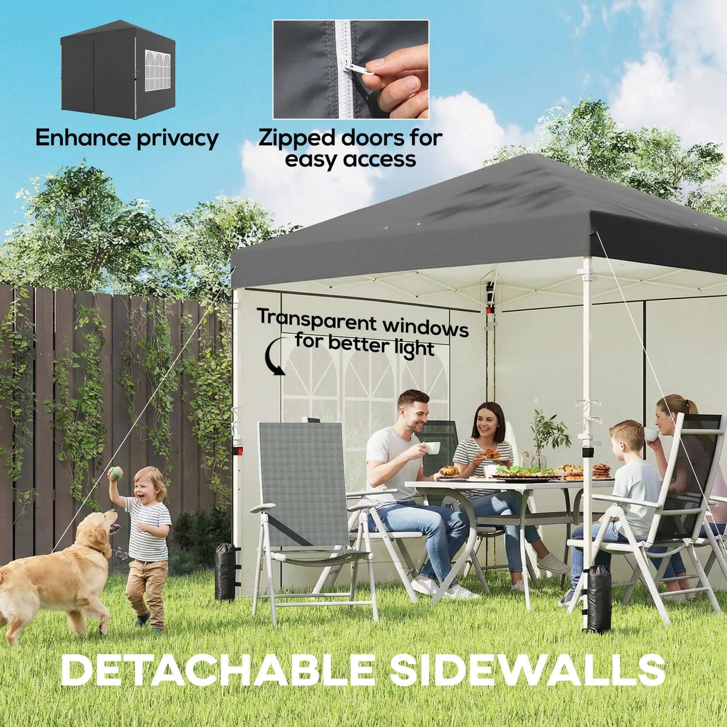 8.2 x 8.2 ft Pop Up Canopy Tent, 4 Sidewalls, UPF 50+, Sandbags, Dark Grey Pop Up Canopies at Gallery Canada