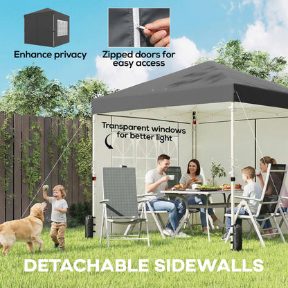 8.2 x 8.2 ft Pop Up Canopy Tent, 4 Sidewalls, UPF 50+, Sandbags, Dark Grey Pop Up Canopies at Gallery Canada