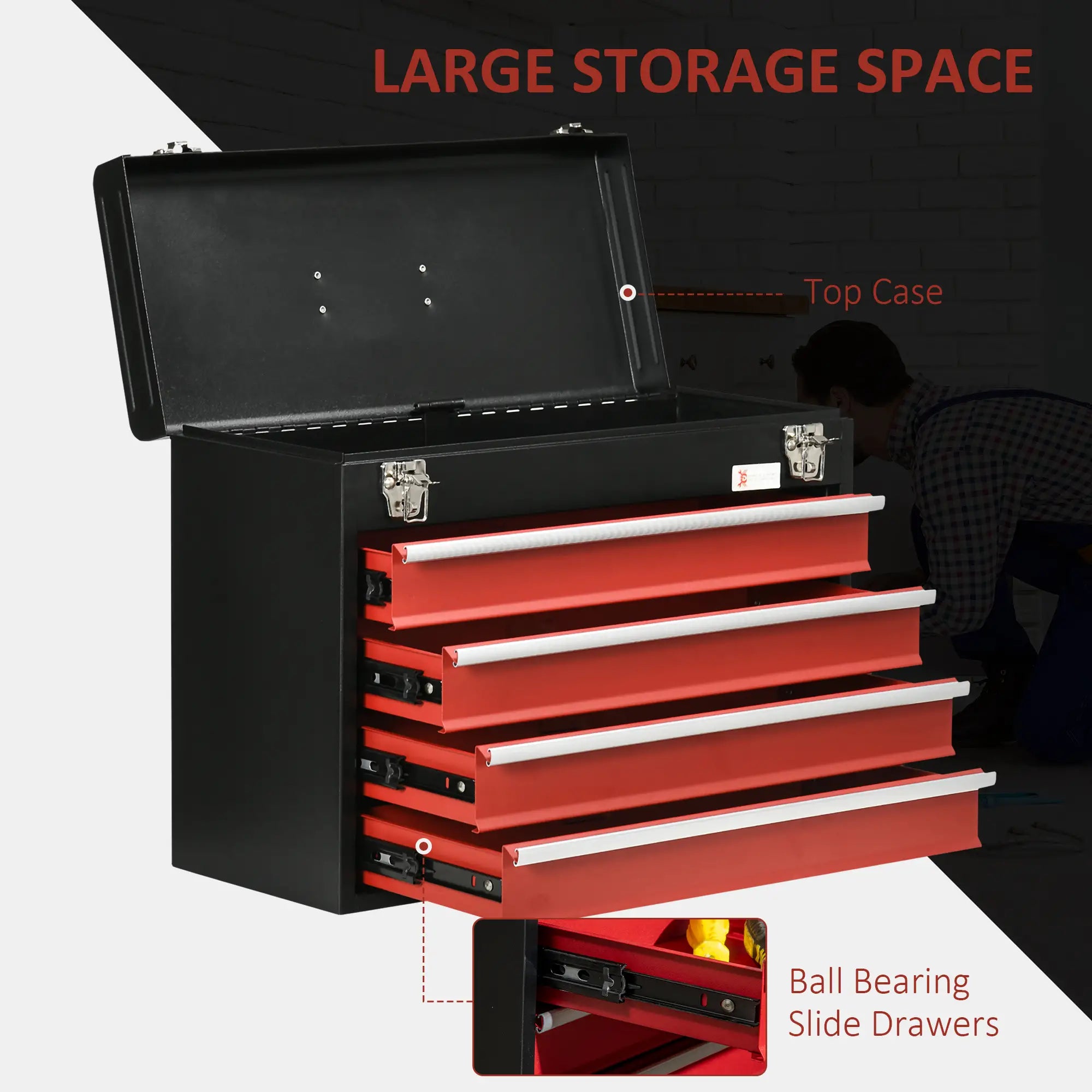 Lockable Tool Chest Set, 7 Drawer Cabinet with Wheels, 4 Drawer Portable, Red Tool Organizers at Gallery Canada