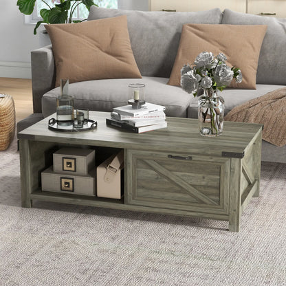 Farmhouse Coffee Table with Drawer, Storage Shelf, Grey Coffee Tables at Gallery Canada