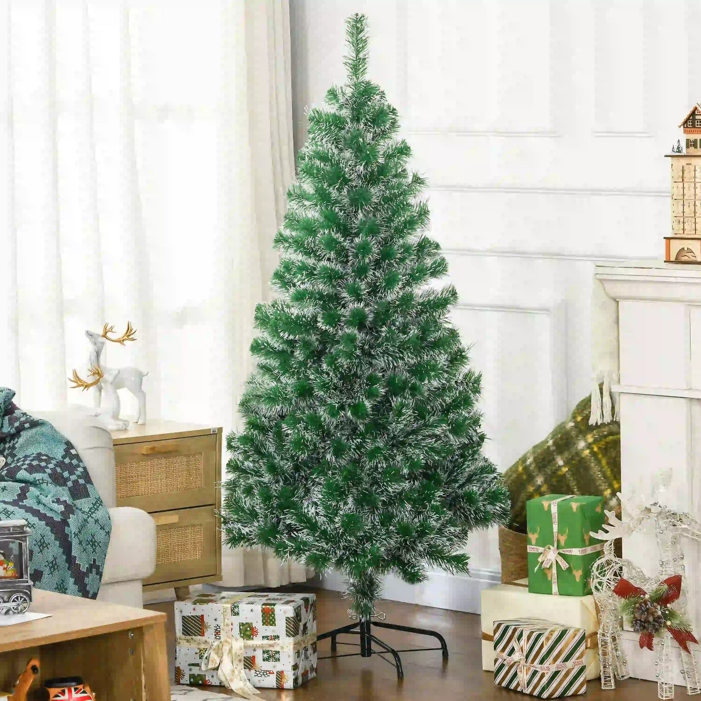 6FT Artificial Christmas Tree, 375 Tips, Metal Stand