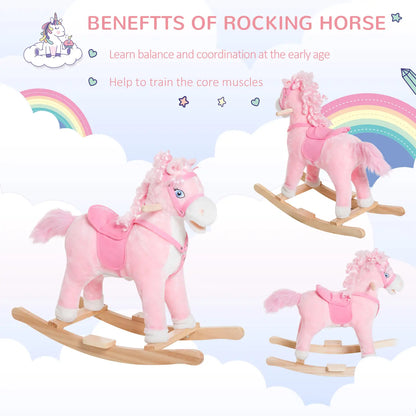 Kids Plush Rocking Horse, Ride On Toy with Sounds, Pink Rocking Horses at Gallery Canada