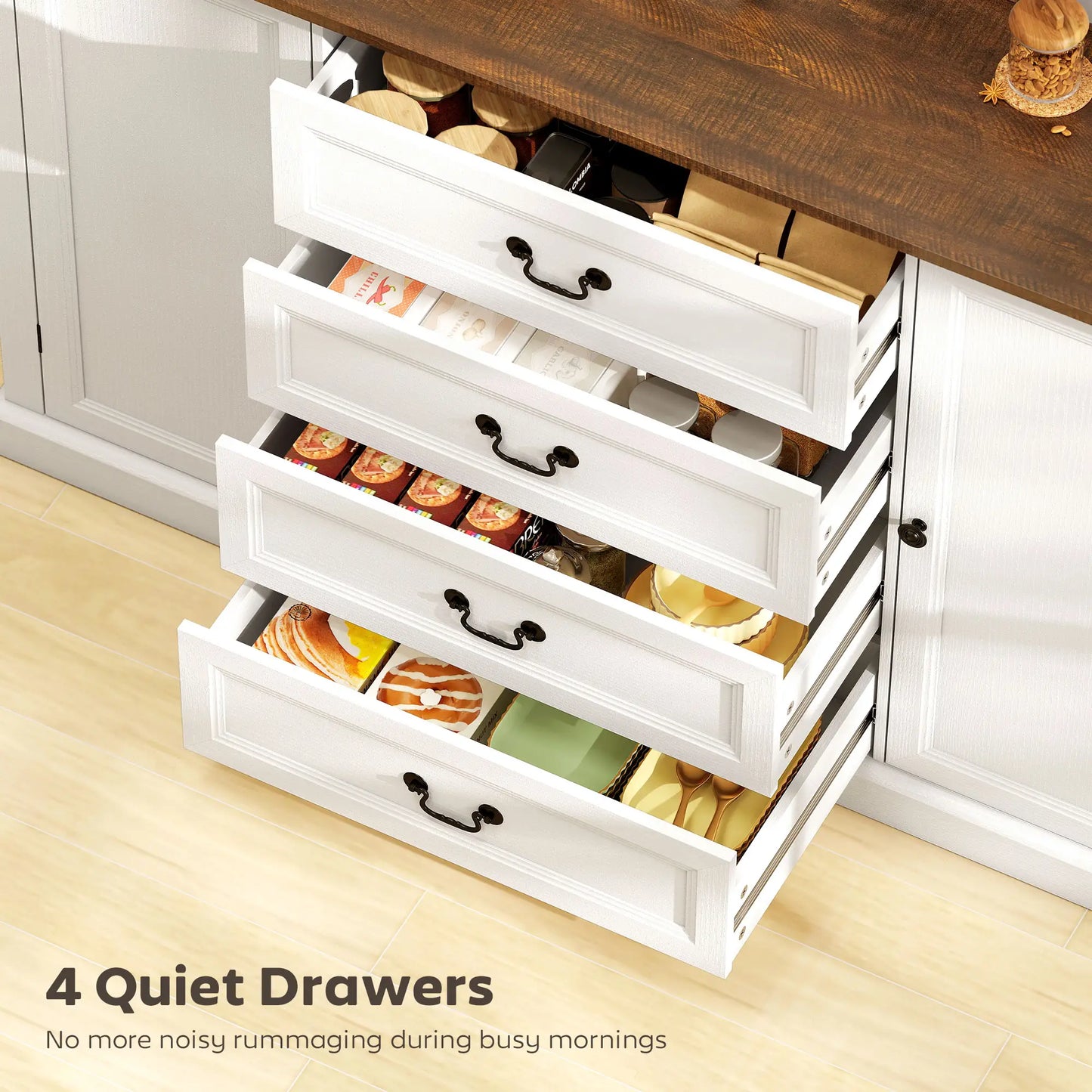 Farmhouse Sideboard with Charging Station, 58" Buffet Cabinet, White Storage Cabinets at Gallery Canada