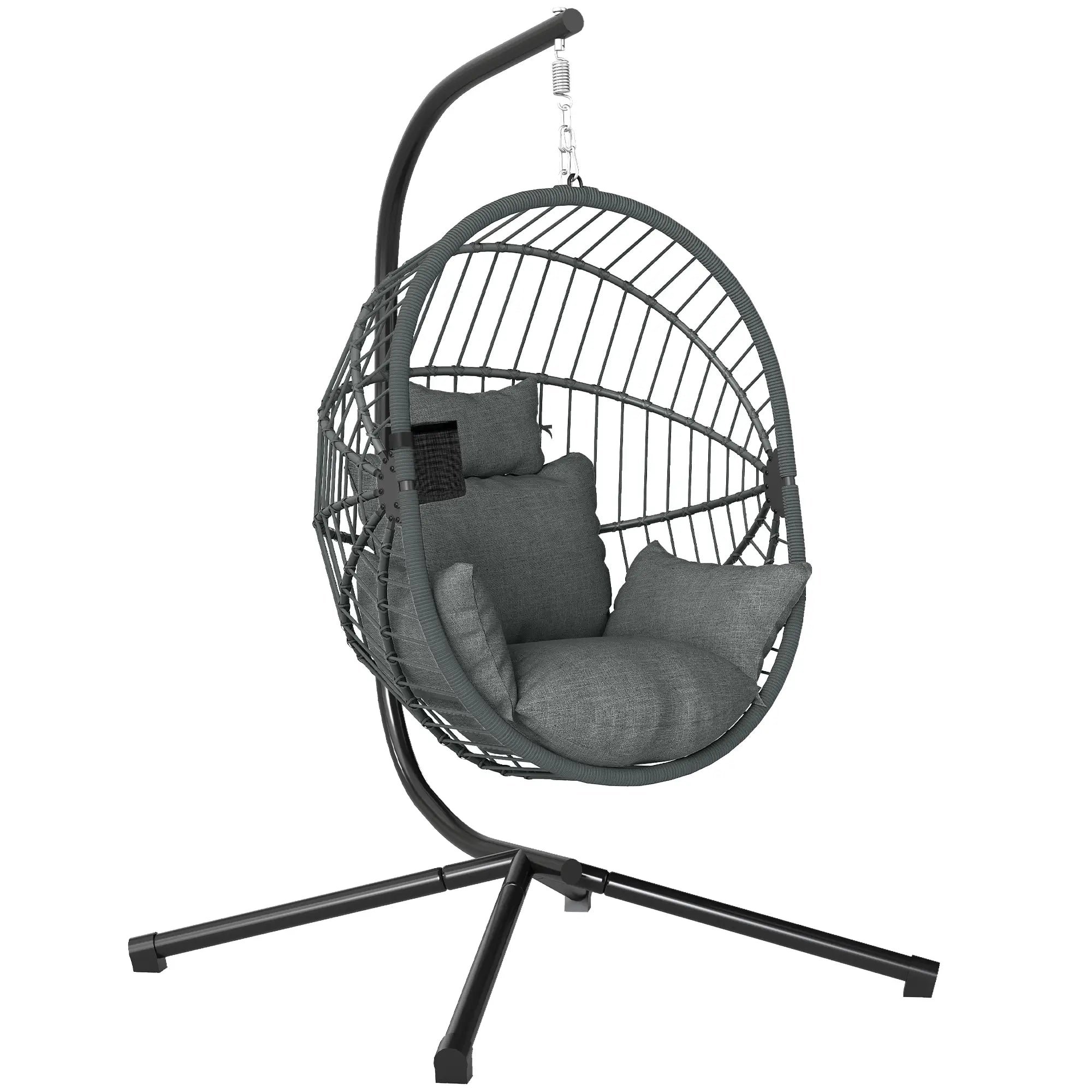 Metal Hanging Egg Chair, Full Body Padded Seat, Grey Patio Swings with Stand at Gallery Canada