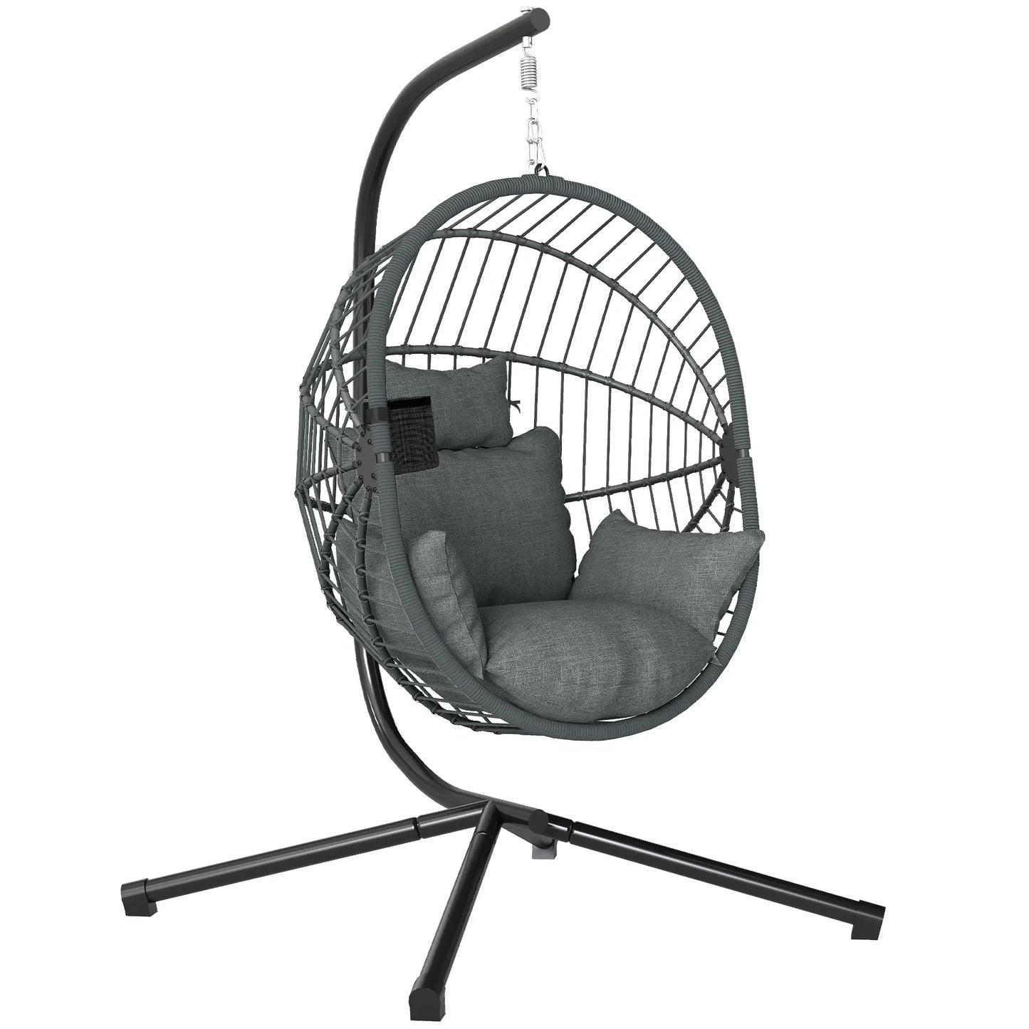 Metal Hanging Egg Chair, Full Body Padded Seat, Grey Patio Swings with Stand at Gallery Canada