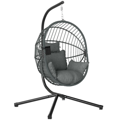 Metal Hanging Egg Chair, Full Body Padded Seat, Grey Patio Swings with Stand at Gallery Canada
